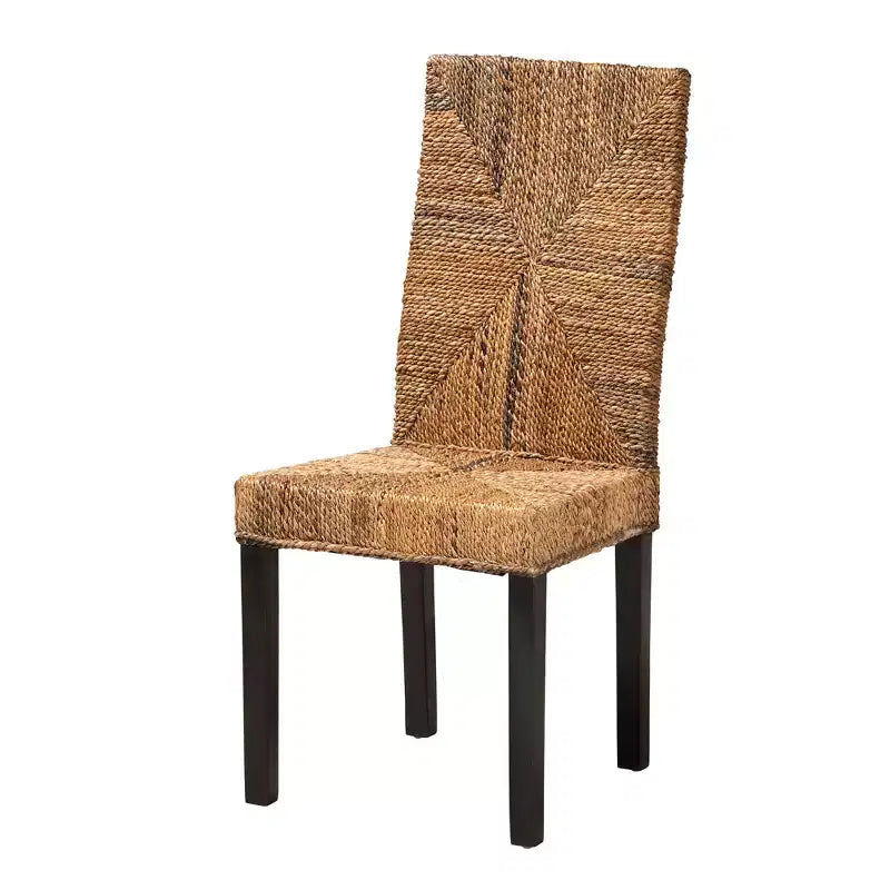 Chaise de salle à manger moderne en bois d'acajou brun foncé et jonc de mer