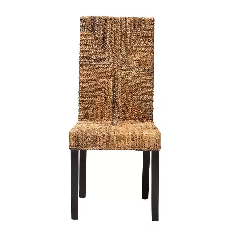 Chaise de salle à manger moderne en bois d'acajou brun foncé et jonc de mer