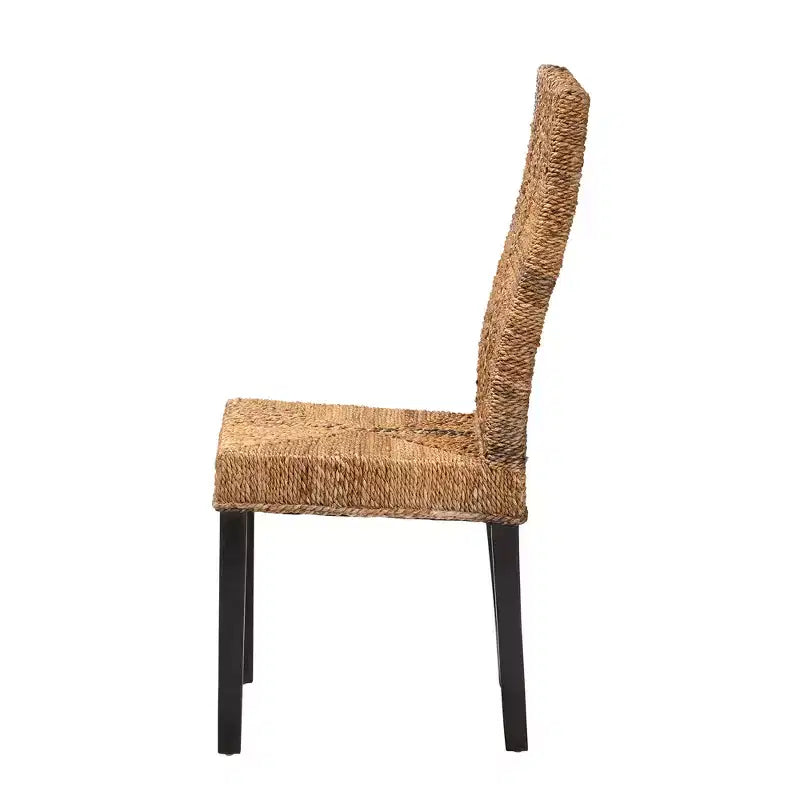 Chaise de salle à manger moderne en bois d'acajou brun foncé et jonc de mer