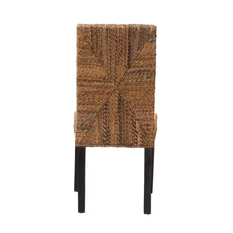 Chaise de salle à manger moderne en bois d'acajou brun foncé et jonc de mer