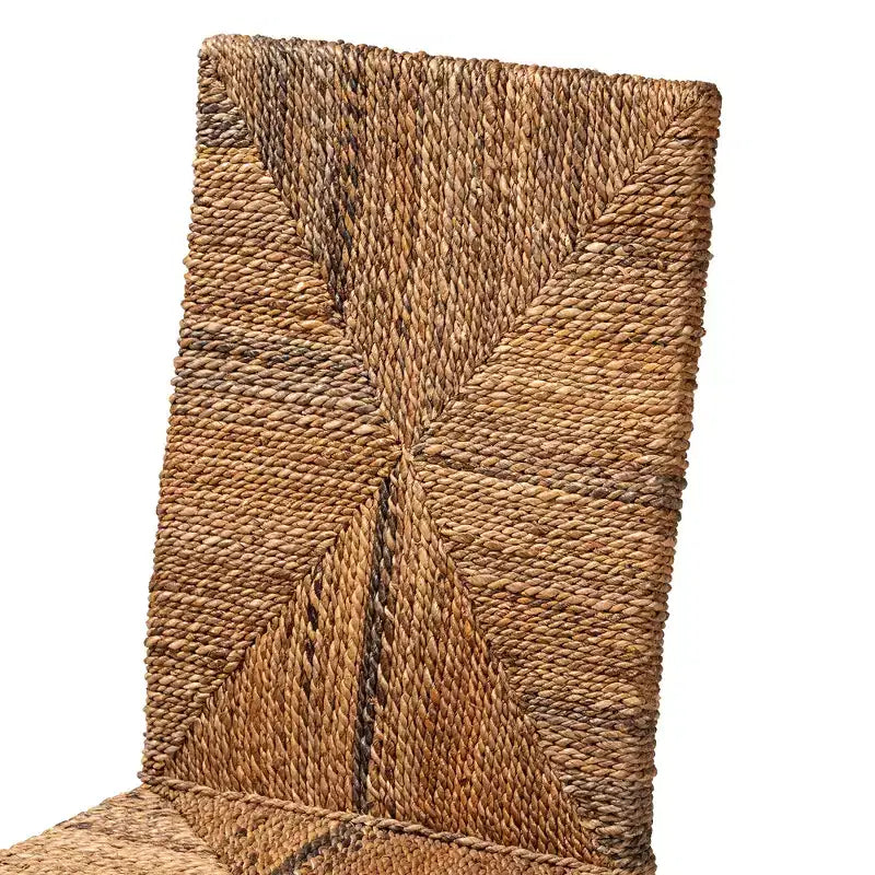 Chaise de salle à manger moderne en bois d'acajou brun foncé et jonc de mer