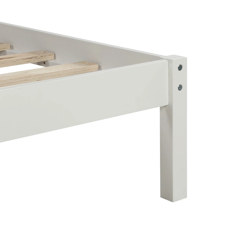 Perfectly Simple Platform Bed Frame with Wooden Slat Support and Attached Headboard, Crafted in Pine