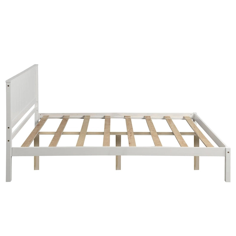 Perfectly Simple Platform Bed Frame with Wooden Slat Support and Attached Headboard, Crafted in Pine