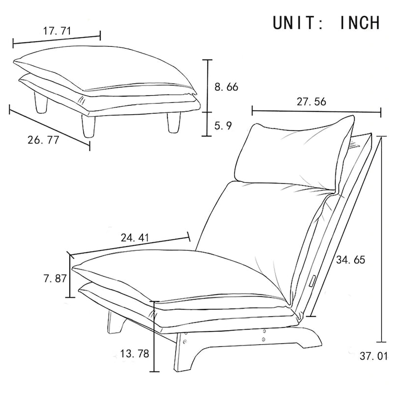 Blue Upholstered Foldable Reclining Leisure Chair - 48.00 x 27.56 x 37.01