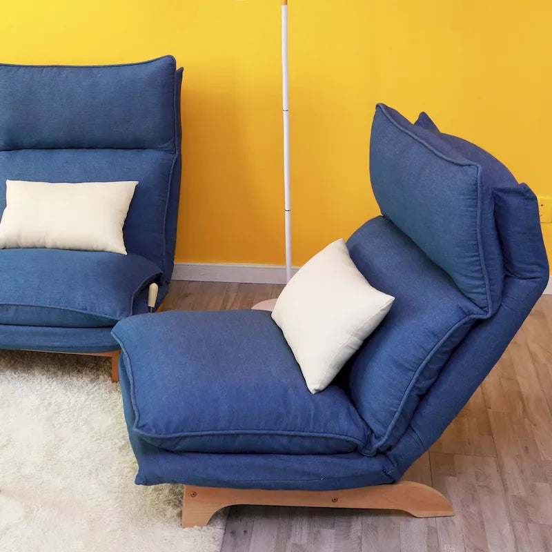 Blue Upholstered Foldable Reclining Leisure Chair - 48.00 x 27.56 x 37.01