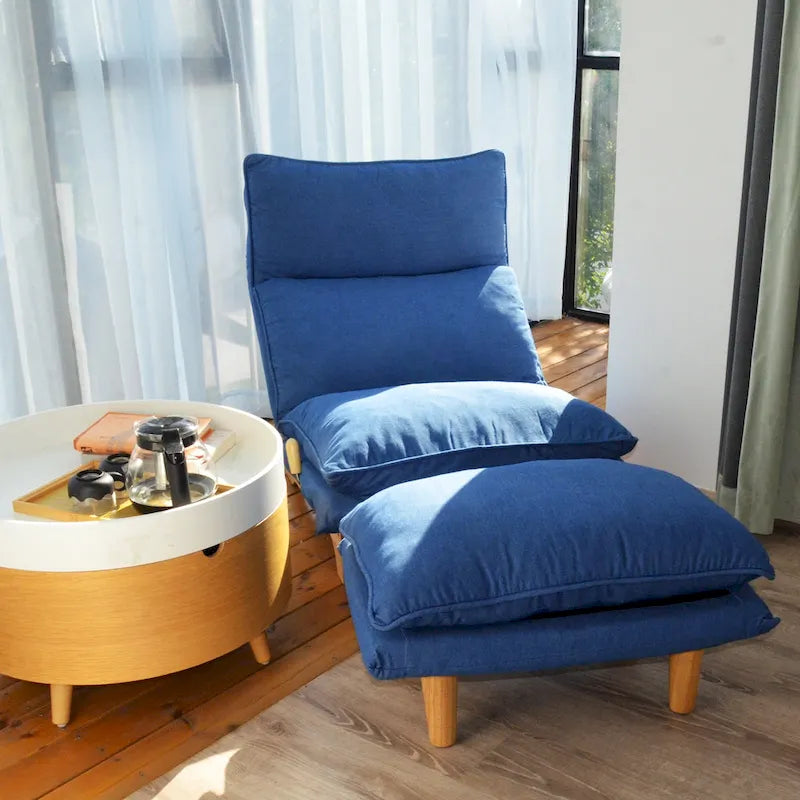 Blue Upholstered Foldable Reclining Leisure Chair - 48.00 x 27.56 x 37.01