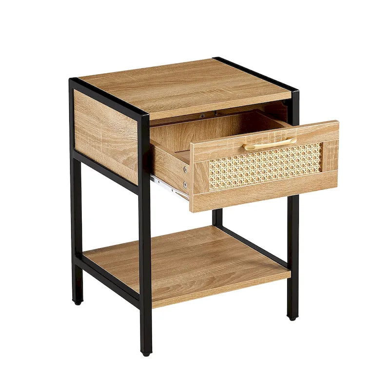 Rattan 1-drawer Nightstand with Shelf