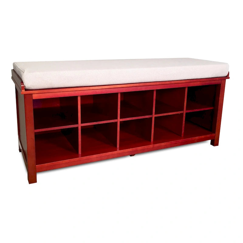 John Louis Home Solid Wood Shoe Storage Bench Red Mahogany
