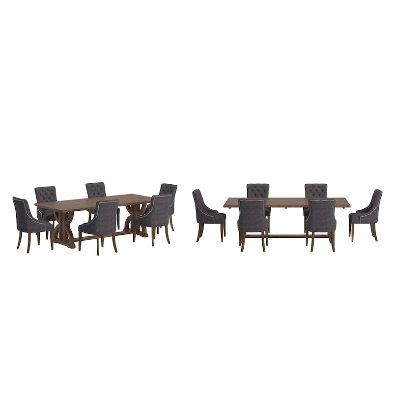 Bratislava Reclaimed Wood Table with Button Tufted Curved Back Chairs Dining Set
