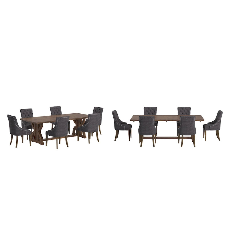 Bratislava Reclaimed Wood Table with Button Tufted Curved Back Chairs Dining Set