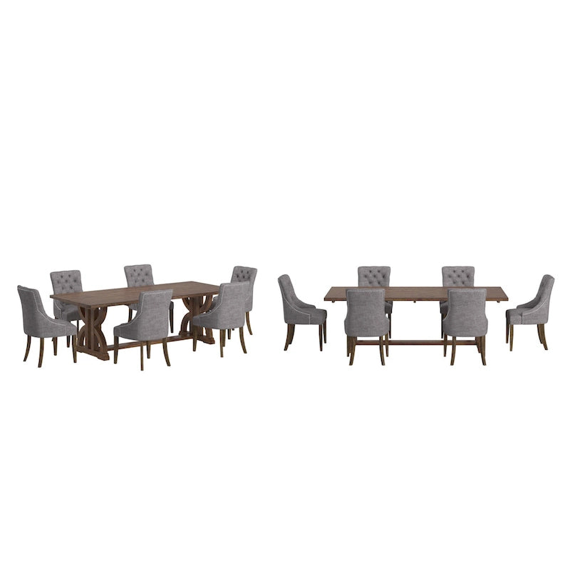 Bratislava Reclaimed Wood Table with Button Tufted Curved Back Chairs Dining Set