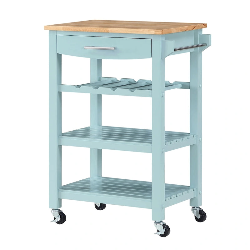 Ellaine 4 Tier Butcher Block Kitchen Cart with Drawer and Wine Rack