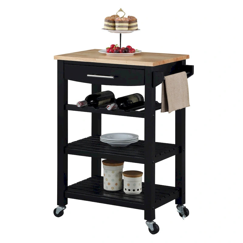 Ellaine 4 Tier Butcher Block Kitchen Cart with Drawer and Wine Rack