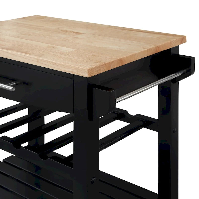 Ellaine 4 Tier Butcher Block Kitchen Cart with Drawer and Wine Rack