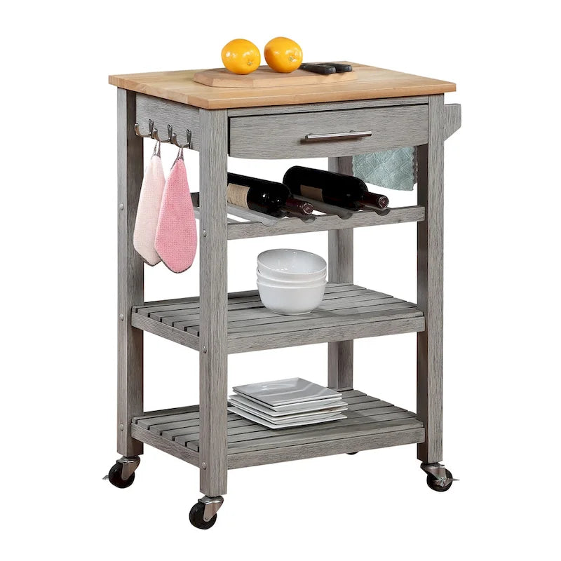 Ellaine 4 Tier Butcher Block Kitchen Cart with Drawer and Wine Rack