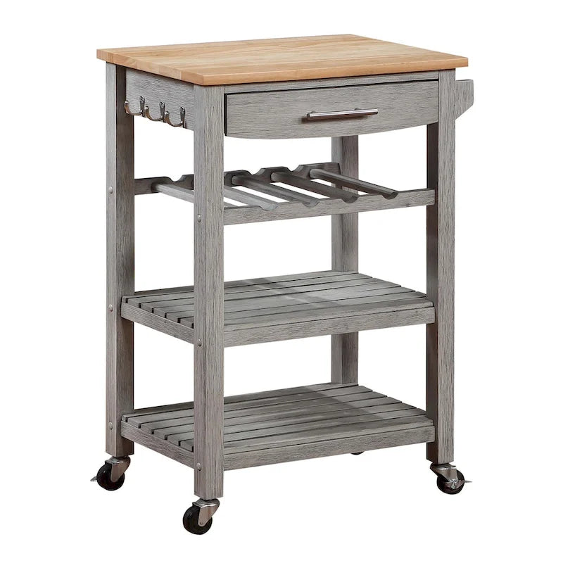 Ellaine 4 Tier Butcher Block Kitchen Cart with Drawer and Wine Rack