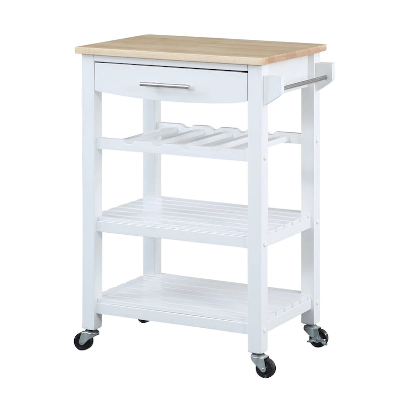 Ellaine 4 Tier Butcher Block Kitchen Cart with Drawer and Wine Rack