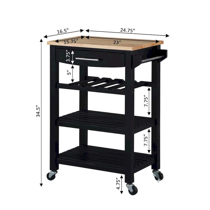 Ellaine 4 Tier Butcher Block Kitchen Cart with Drawer and Wine Rack
