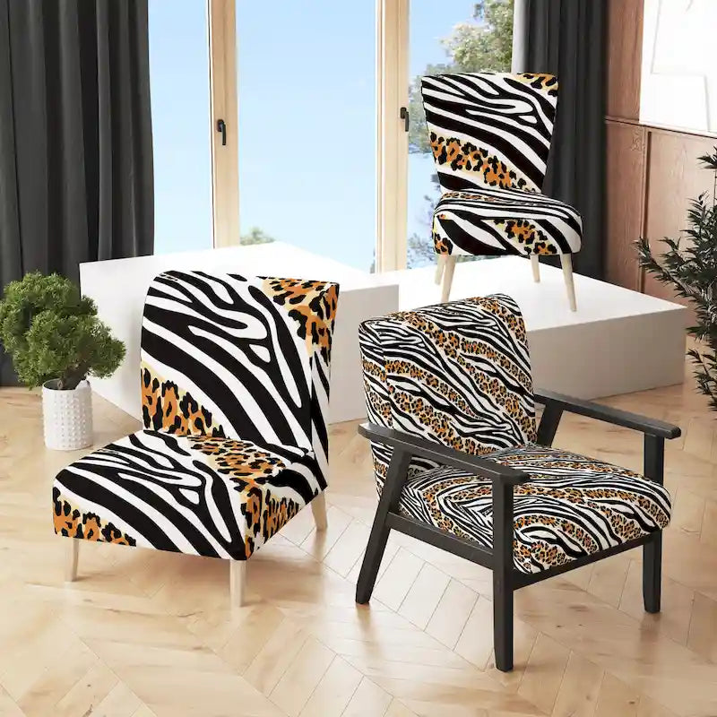 Designart Zebra and Leopard Mix Pattern III Upholstered Cabin & Lodge Accent Chair and Arm Chair
