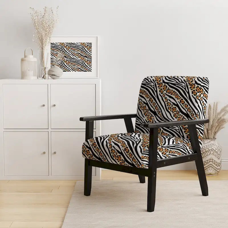 Designart Zebra and Leopard Mix Pattern III Upholstered Cabin & Lodge Accent Chair and Arm Chair