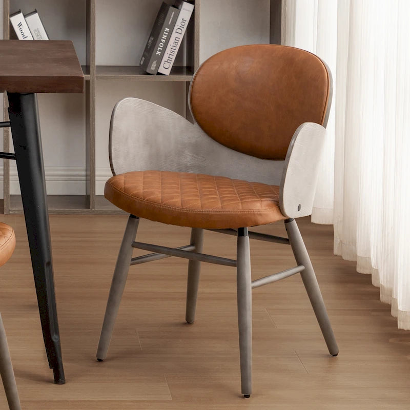 Art Leon Mid-century Modern Faux Leather and Wood Accent Dining Chair