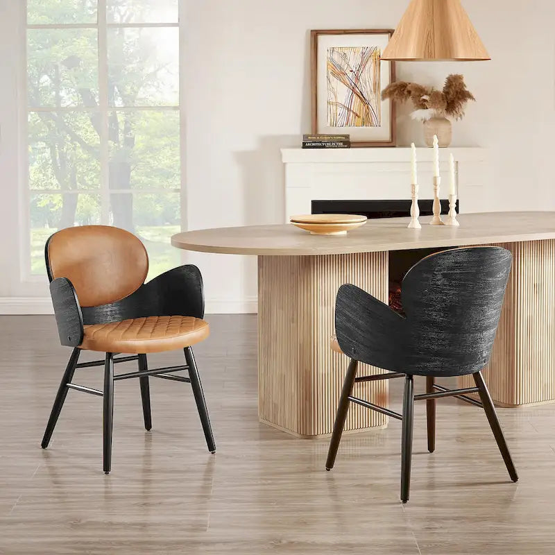 Art Leon Mid-century Modern Faux Leather and Wood Accent Dining Chair