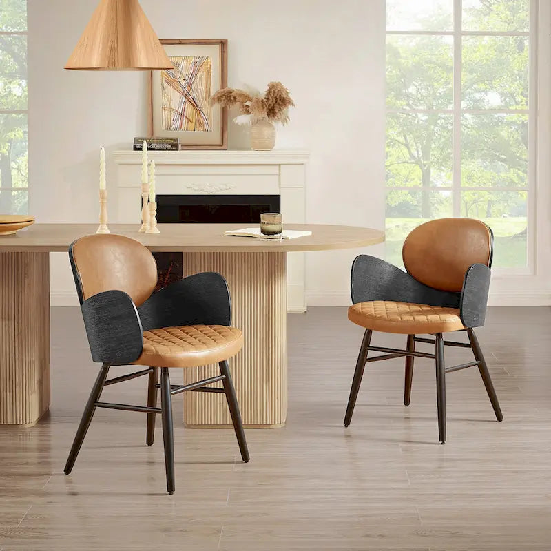 Art Leon Mid-century Modern Faux Leather and Wood Accent Dining Chair