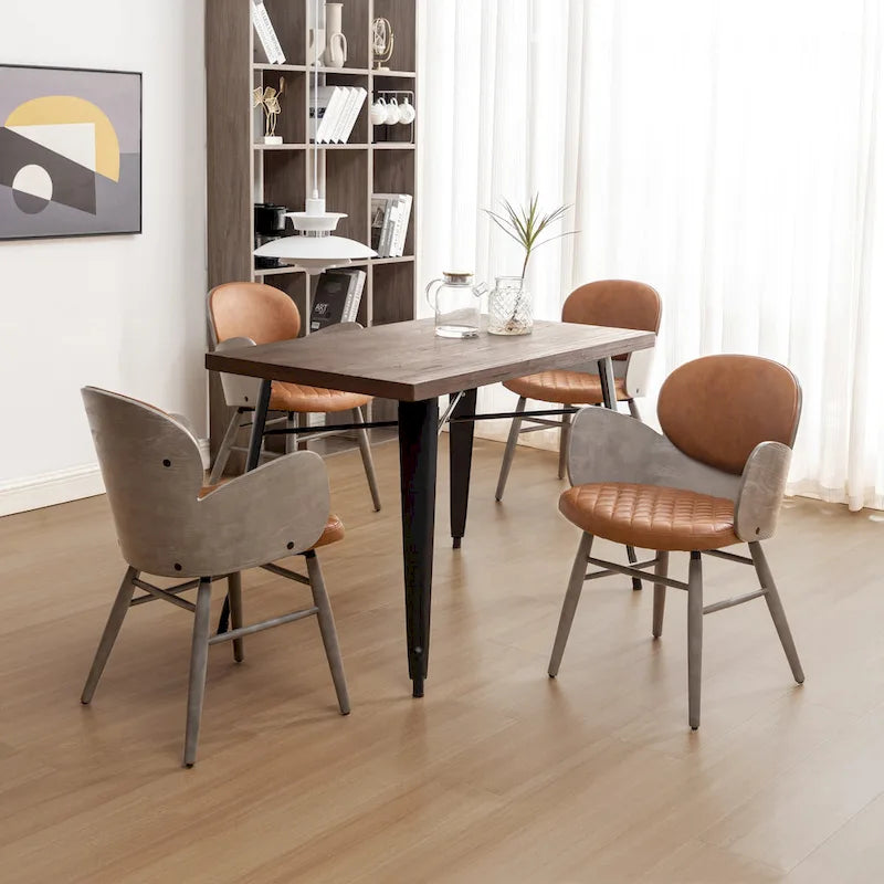 Art Leon Mid-century Modern Faux Leather and Wood Accent Dining Chair