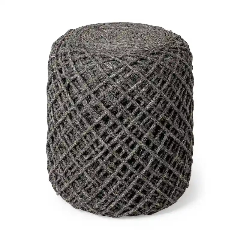 Mercana Allium Brown Woven Wool Round Pouf