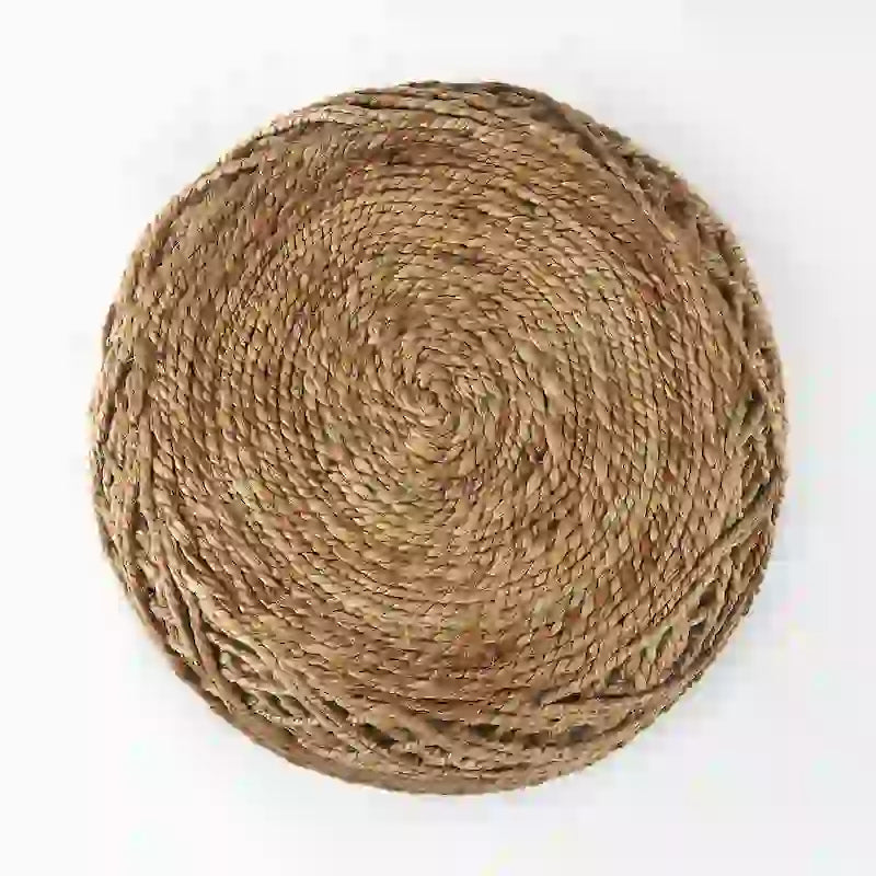Mercana Allium Brown Woven Wool Round Pouf
