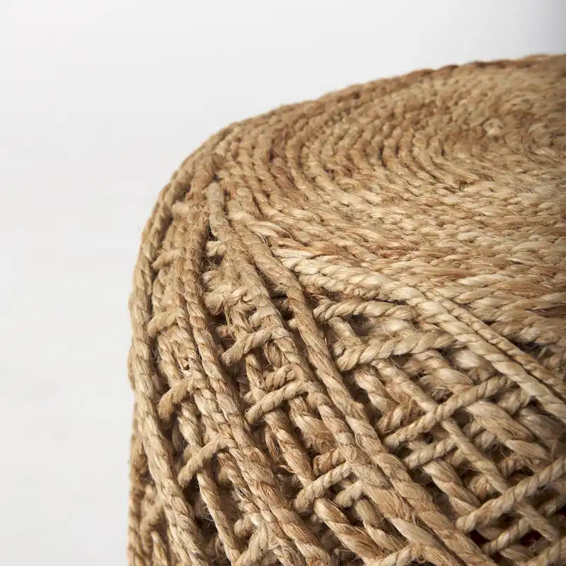 Mercana Allium Brown Woven Wool Round Pouf