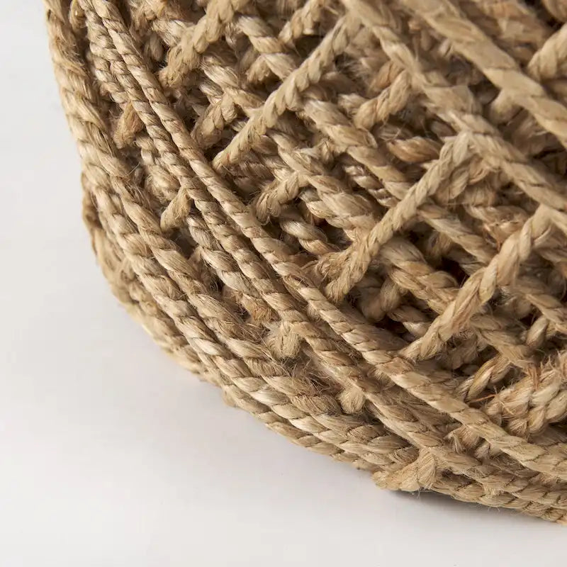 Mercana Allium Brown Woven Wool Round Pouf