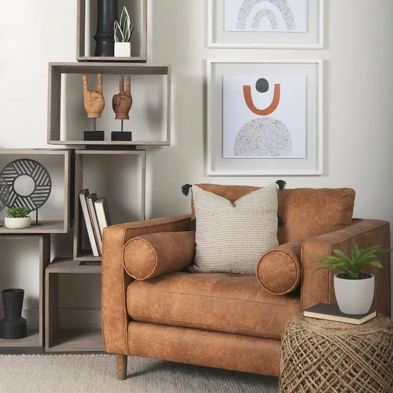 Mercana Allium Brown Woven Wool Round Pouf