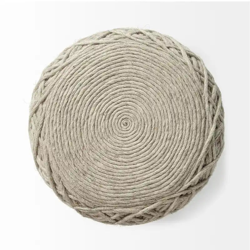 Mercana Allium Brown Woven Wool Round Pouf