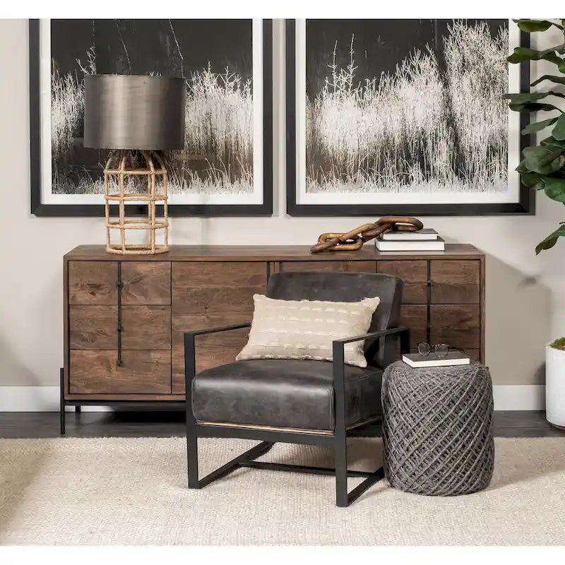 Mercana Allium Brown Woven Wool Round Pouf