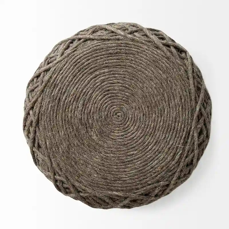 Mercana Allium Brown Woven Wool Round Pouf