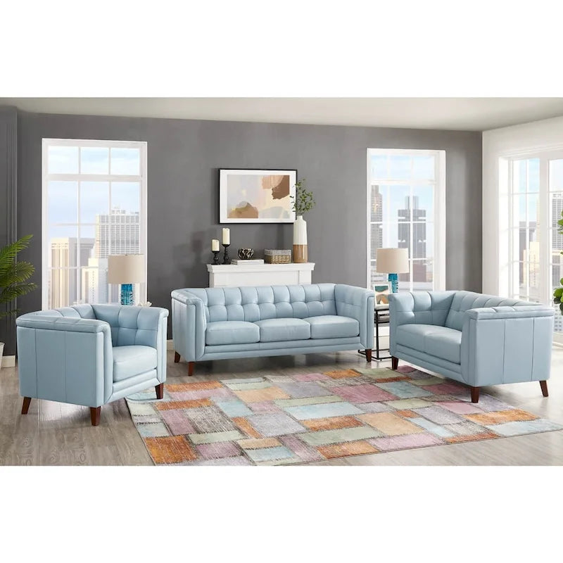 Hydeline Arvo Top Grain Leather Sofa Loveseat and Chair Set with Feather, Memory Foam and Springs