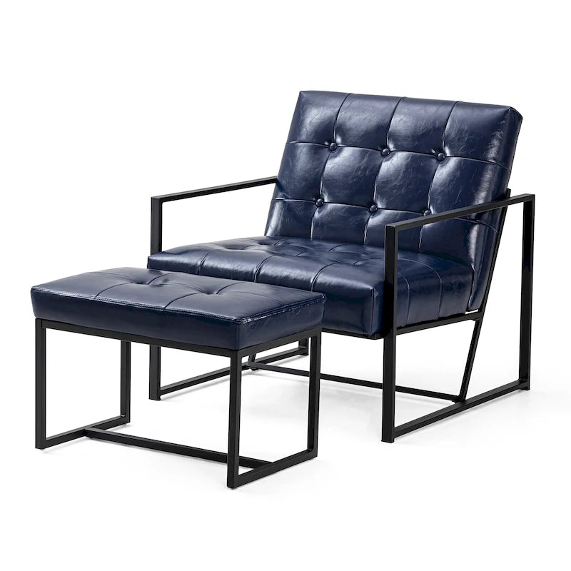 Glitzhome Modern PU Leather Tufted Accent Chair with Ottoman Set
