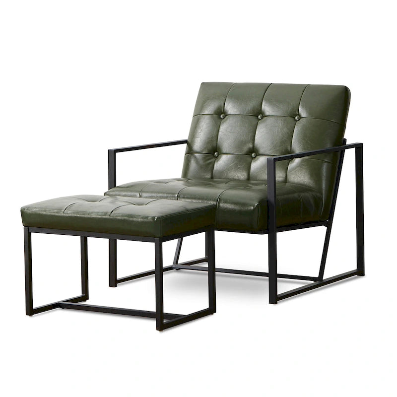Glitzhome Modern PU Leather Tufted Accent Chair with Ottoman Set