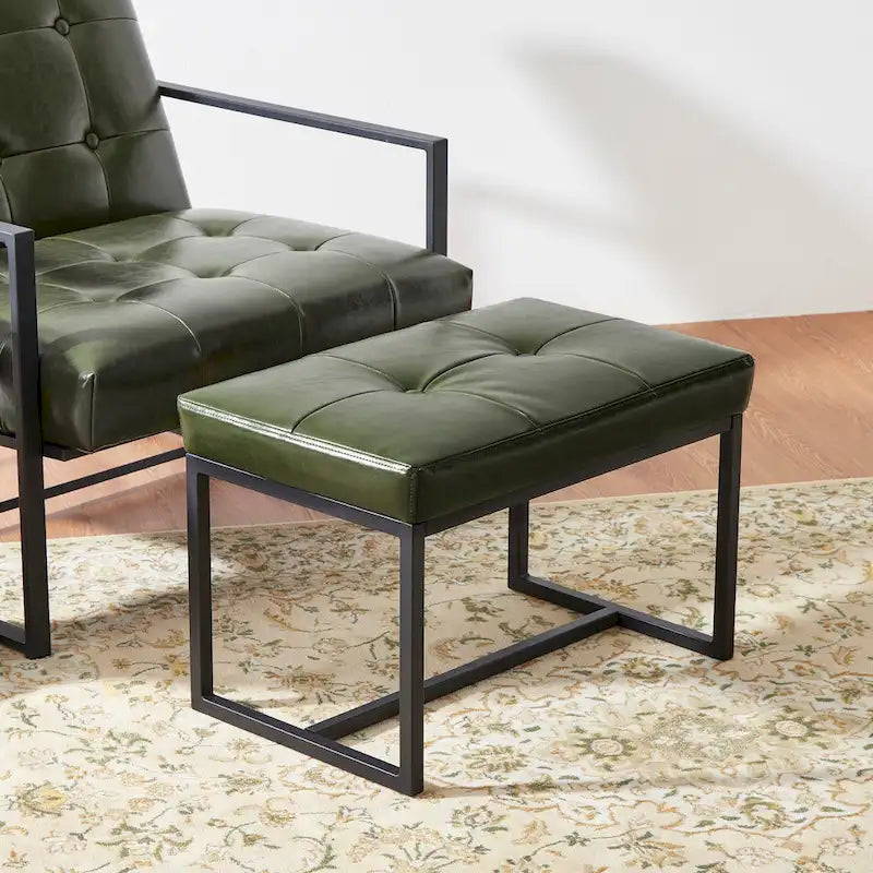 Glitzhome Modern PU Leather Tufted Accent Chair with Ottoman Set
