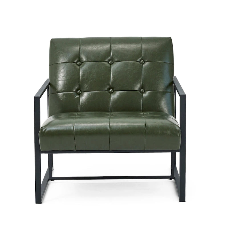 Glitzhome Modern PU Leather Tufted Accent Chair with Ottoman Set