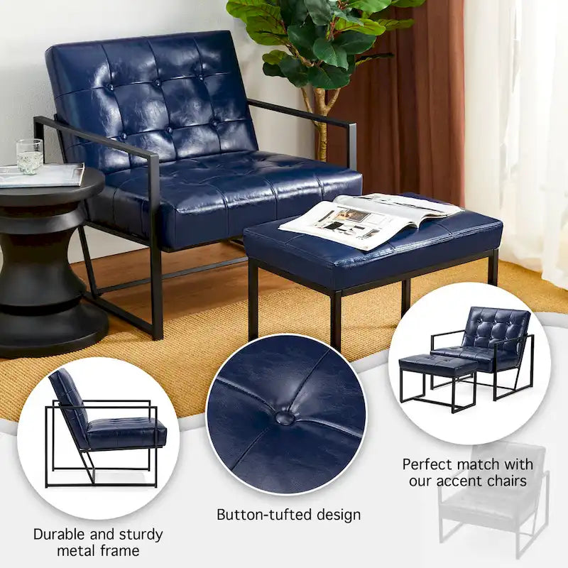 Glitzhome Modern PU Leather Tufted Accent Chair with Ottoman Set