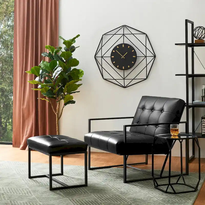 Glitzhome Modern PU Leather Tufted Accent Chair with Ottoman Set