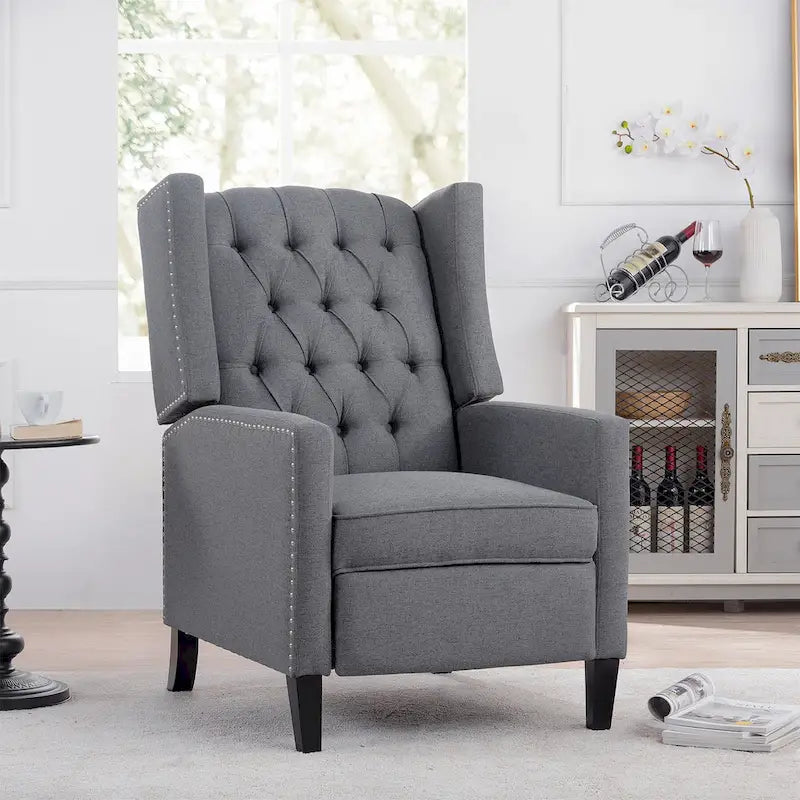 27 Wide Upholstered Manual Recliner, Wing Sofa Chair with Wood Legs