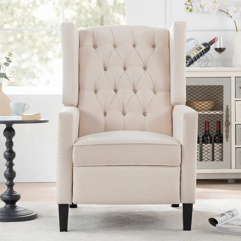 27 Wide Upholstered Manual Recliner, Wing Sofa Chair with Wood Legs