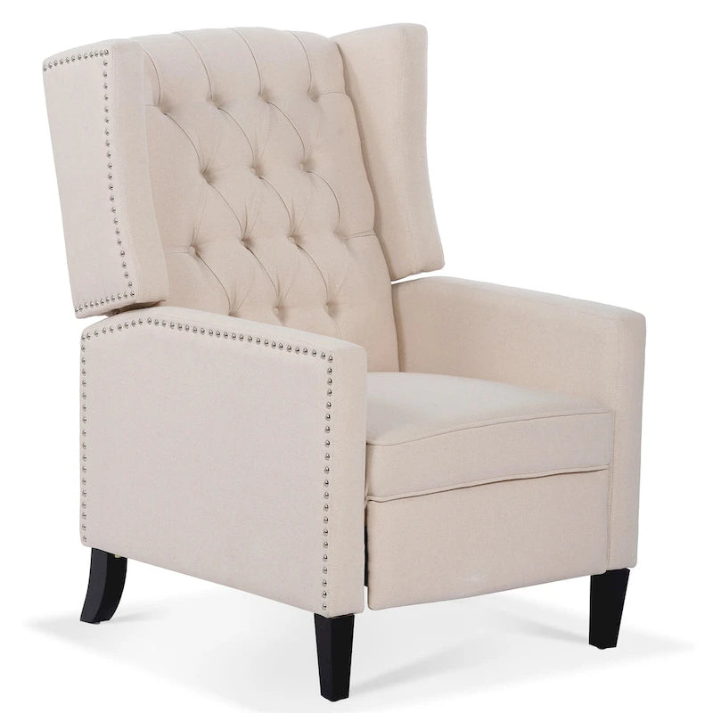27 Wide Upholstered Manual Recliner, Wing Sofa Chair with Wood Legs
