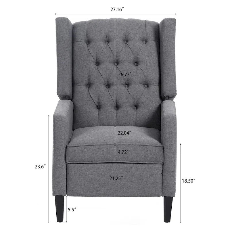 27 Wide Upholstered Manual Recliner, Wing Sofa Chair with Wood Legs