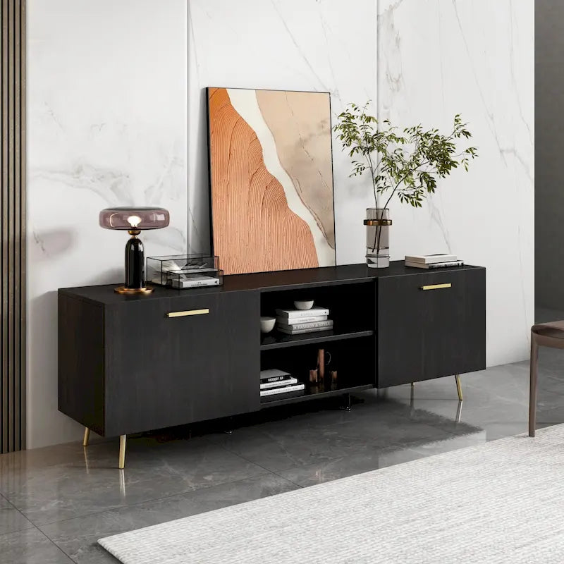 Timechee TV Stand for TVs up to 73(Brown/White)
