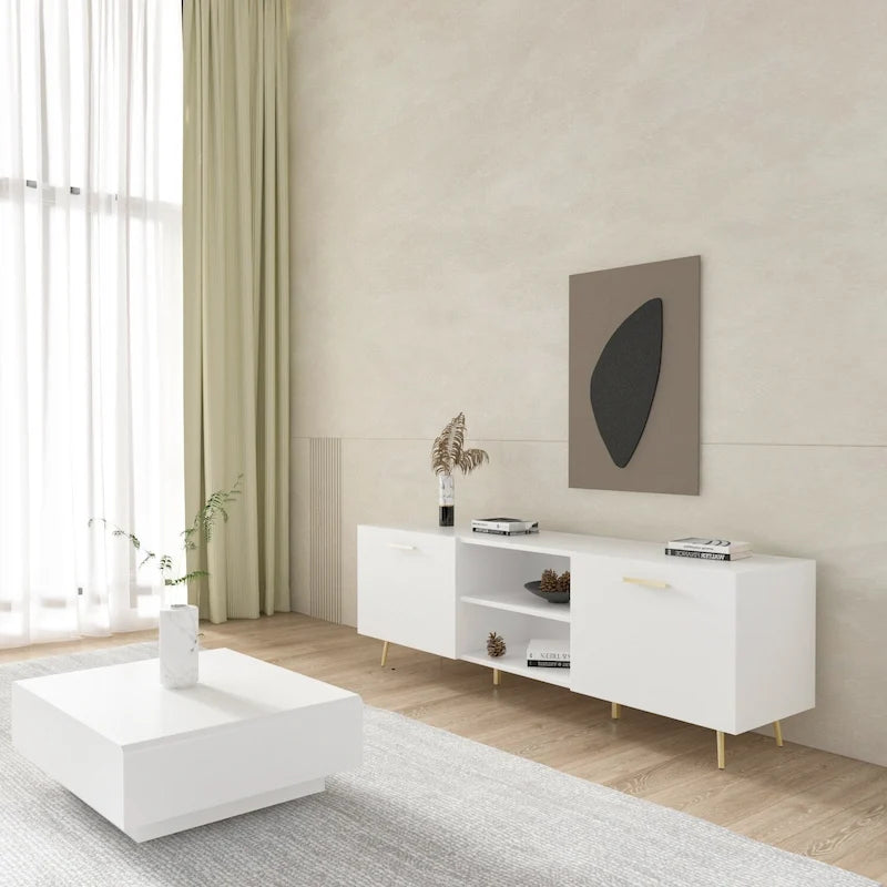 Timechee TV Stand for TVs up to 73(Brown/White)