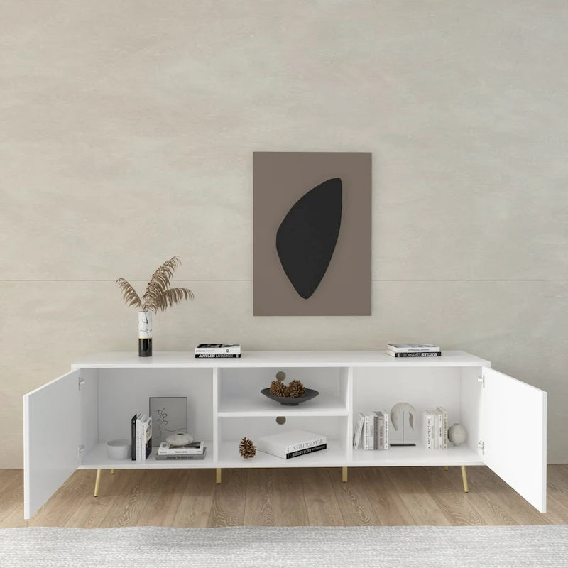 Timechee TV Stand for TVs up to 73(Brown/White)